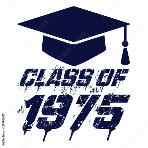class of 1975 black lettering white background