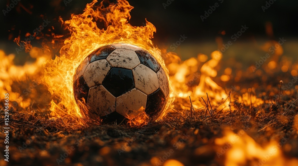 Fototapeta premium Soccer ball engulfed in flames