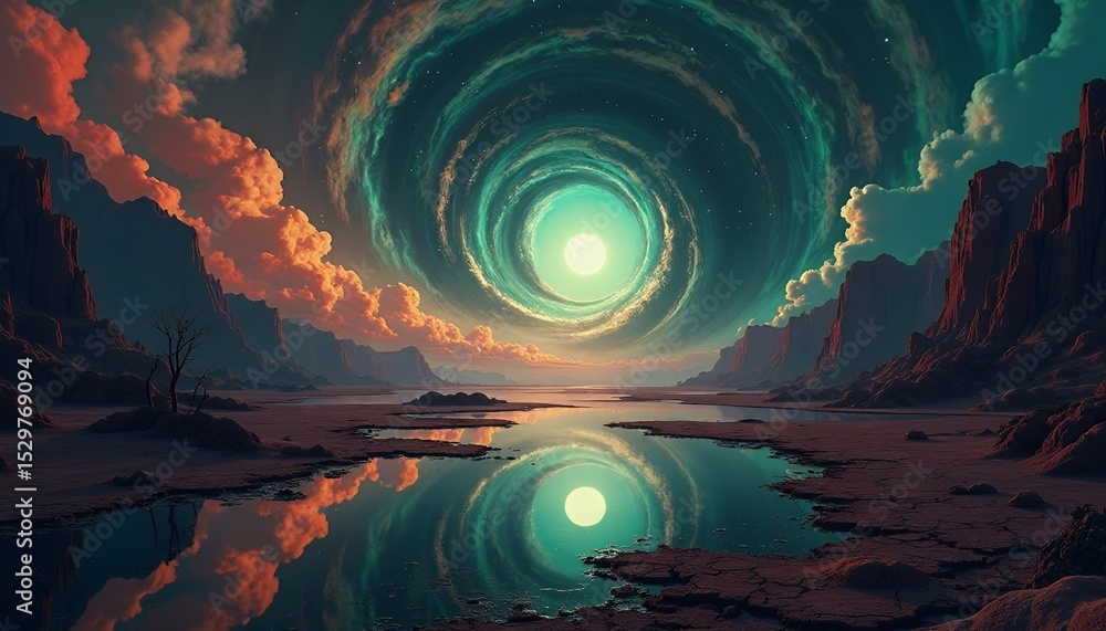 Obraz premium Surreal Landscape with Swirling Celestial Vortex
