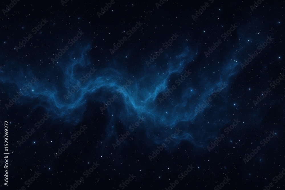 Fototapeta premium Expansive Deep Blue Nebula Cloud in a Starry Sky with Swirling Cosmic Dust and Distant Galaxies Perfect Sci Fi Technology Background for Space Exploration Themes