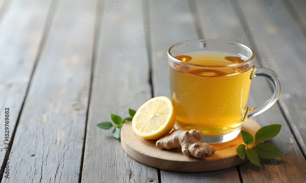Fresh Ginger Tea with Citrus in Rustic Setting with Copy Space Fresh Ginger Tea with Citrus in Rustic Setting with Copy Space