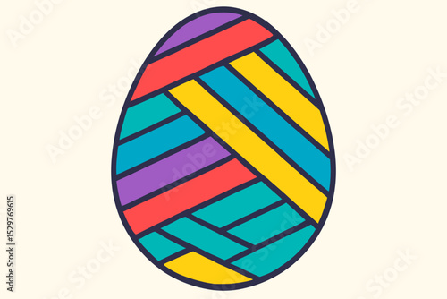 Geometric Easter egg vector icon. Modern flat design illustration of a colorful decorated egg for the spring holiday. Abstract pattern for Easter celebration, isolated symbol.