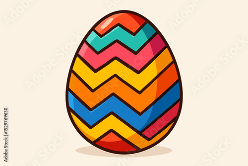 Colorful geometric Easter egg vector illustration. Isolated cartoon egg with zig-zag pattern for spring holiday celebration. Bright decoration for Easter hunt design element.