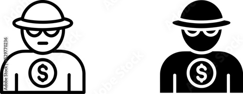Vector icon illustration of thief burglar criminal robber with dollar sign for financial crime 100 editable stock vector illustration