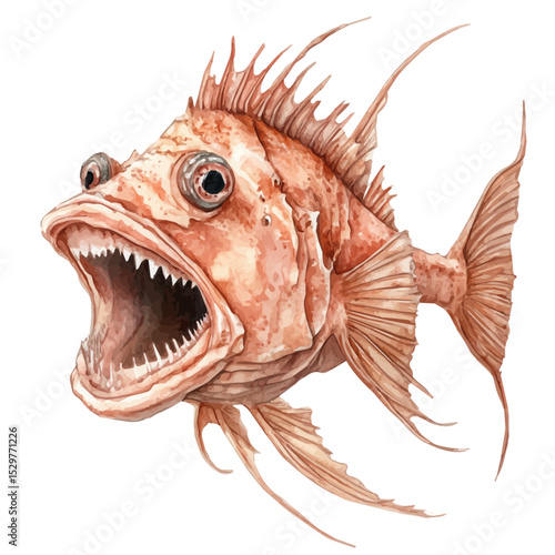Anglerfish, watercolor painting vector, isolated on a white background.