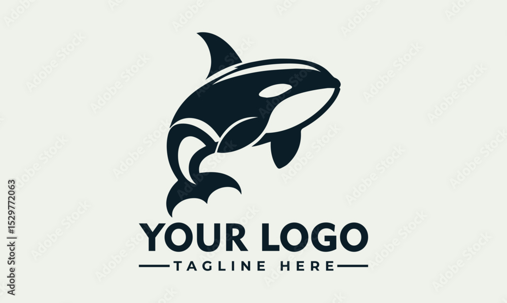 Dynamic black and white illustration of a powerful orca whale leaping energetically above stylized ocean waves. Marine life concept Dynamic black and white illustration of a powerful orca whale leaping energetically above stylized ocean waves. Marine life concept
