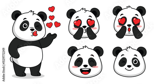 Charming Panda Expressions Collection Adorable and Playful Cartoon Panda Character Illustration Emotions