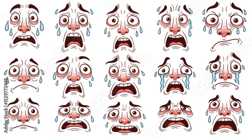 Varied Display of Characters With Expressions of Despair Sadness Crying Fright And Fear