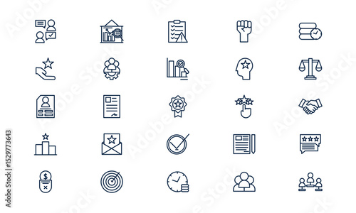 Business ethical icon illustrating corporate integrity and responsible decision making in outline style