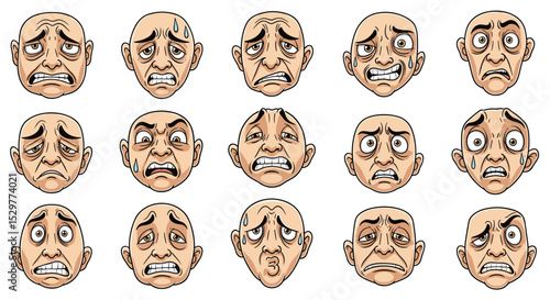 Diverse Facial Expressions Showing a Range of Emotions in an Animated Pixel Art Style