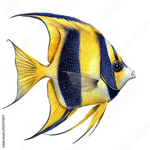 Angelfish Close Up, watercolor drawing vector, isolated on a white background.