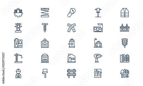 Infrastructure icon depicting structured facilities and essential systems in urban development in outline style