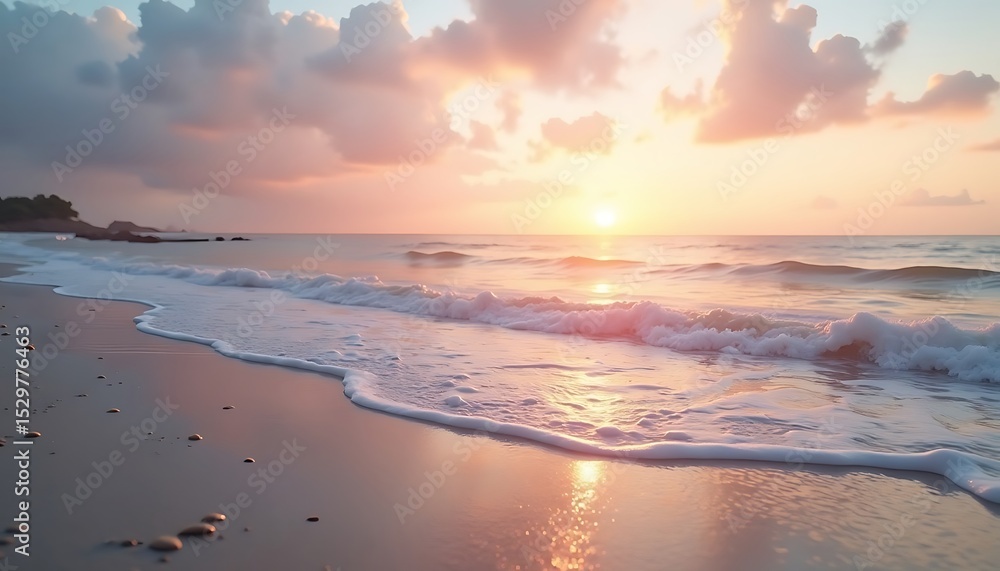 Fototapeta premium Beach at Sunset with Gentle Waves and Soft Light