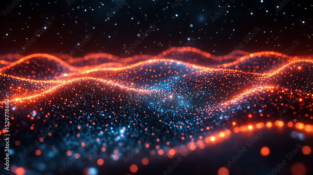 Glowing particle waves flow in digital space Glowing particle waves flow in digital space