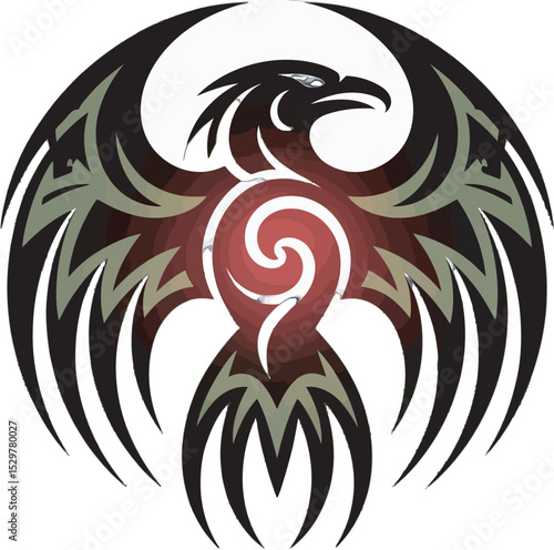 Wallpaper Mural Stylized Black Eagle with Red and Olive Green Tribal Design Torontodigital.ca