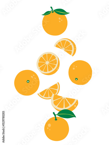Oranges are falling vector  isolated on white background.	