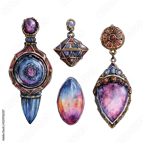 watercolor vector of Amulets, high quality, isolated on a white background.