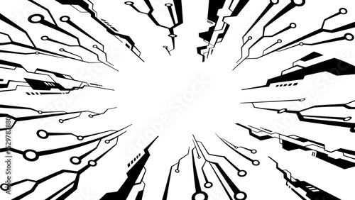 サイバーなイメージの集中線のシルエット素材_16:9