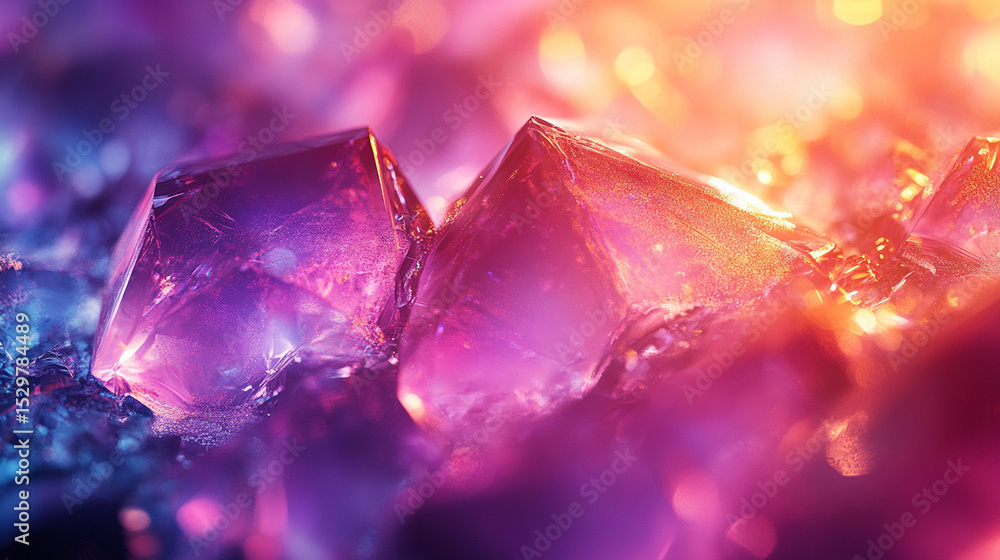 Glowing purple, orange crystals on dark background with bokeh Glowing purple, orange crystals on dark background with bokeh