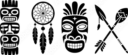 Native american symbols vector art totem dreamcatcher mask arrows tribal illustration design set editable stock vector illustration