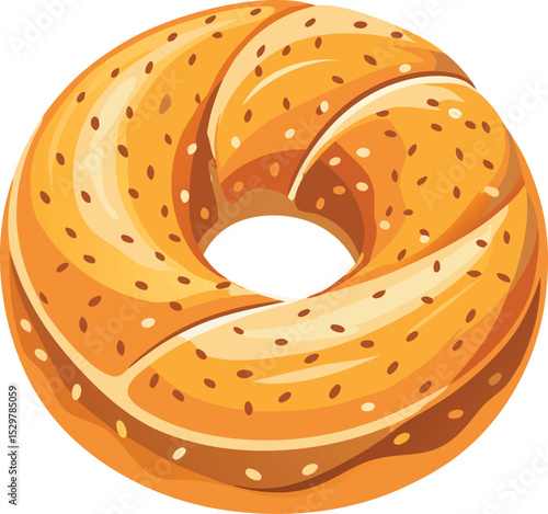 Vector illustration of a poppy seed bun with a colorful swirling fractal pattern