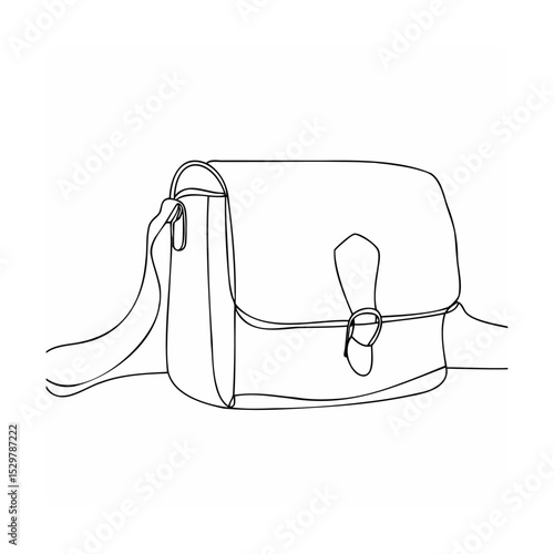 Minimalist line drawing of a stylish shoulder bag with classic buckle detail