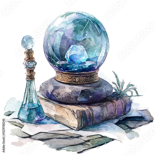 Alchemists Stone, watercolor clipart vector, high quality, isolated on a white background.