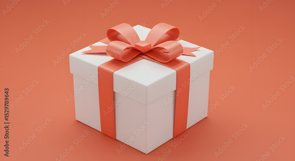 Obraz premium Elegant White Gift Box with Coral Ribbon Perfect Present Illustration