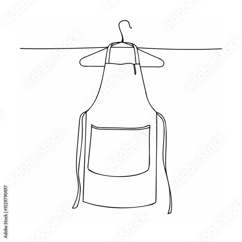 Minimalist one line drawing of an apron hanging on a clothes hanger vector illustration