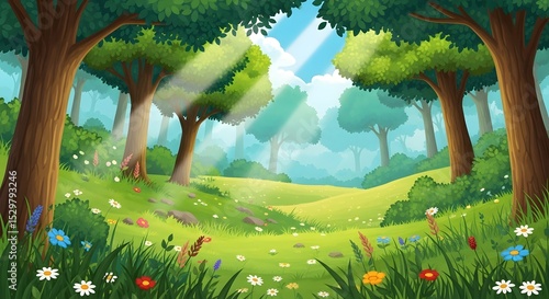 Enchanted Forest Glade Cartoon Illustration