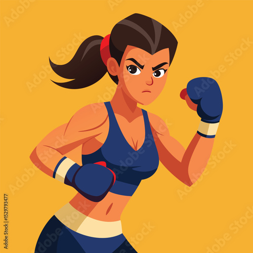 female boxer spinning backfist mma move vector