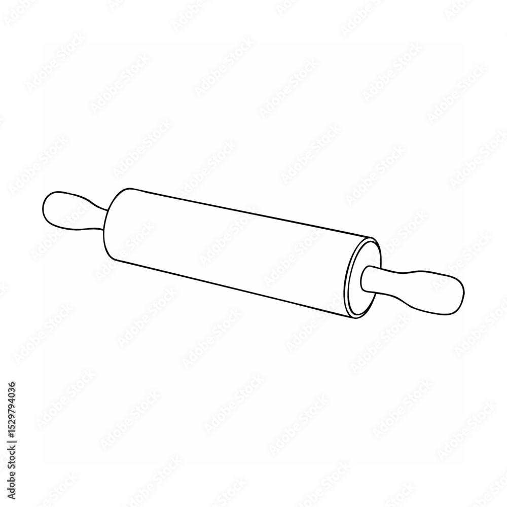 Simple line drawing of a rolling pin used for baking and cooking dough Simple line drawing of a rolling pin used for baking and cooking dough