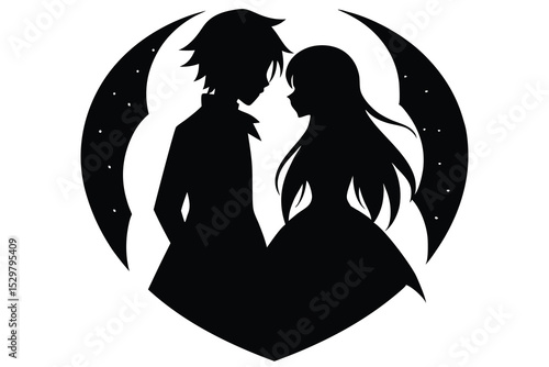 Anime style romantic couple silhouette illustration