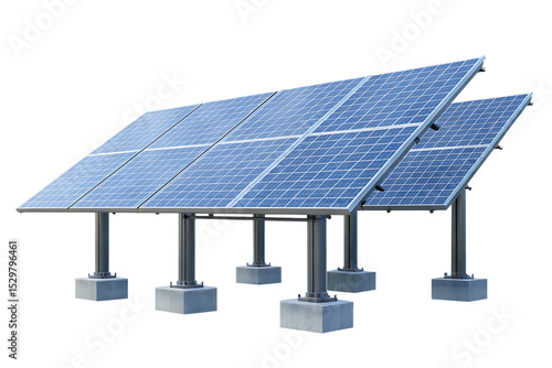 Ground mounted solar panel system isolated on a white background png ai generated