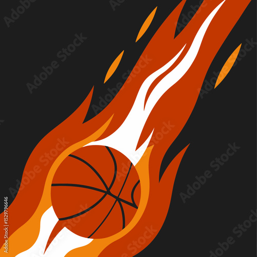 Basketball on fire with black background vector graphic