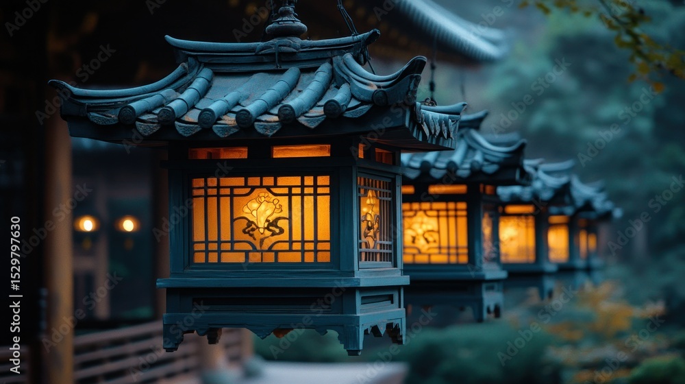 Fototapeta premium Hanging lanterns, Asian temple