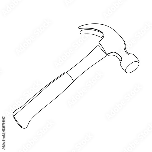Minimalist line drawing of a claw hammer construction tool isolated on white background