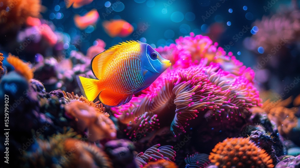 Obraz premium A mesmerizing underwater scene featuring vibrant coral and colorful fish, illustrating the beauty and diversity of marine life in a natural habitat.