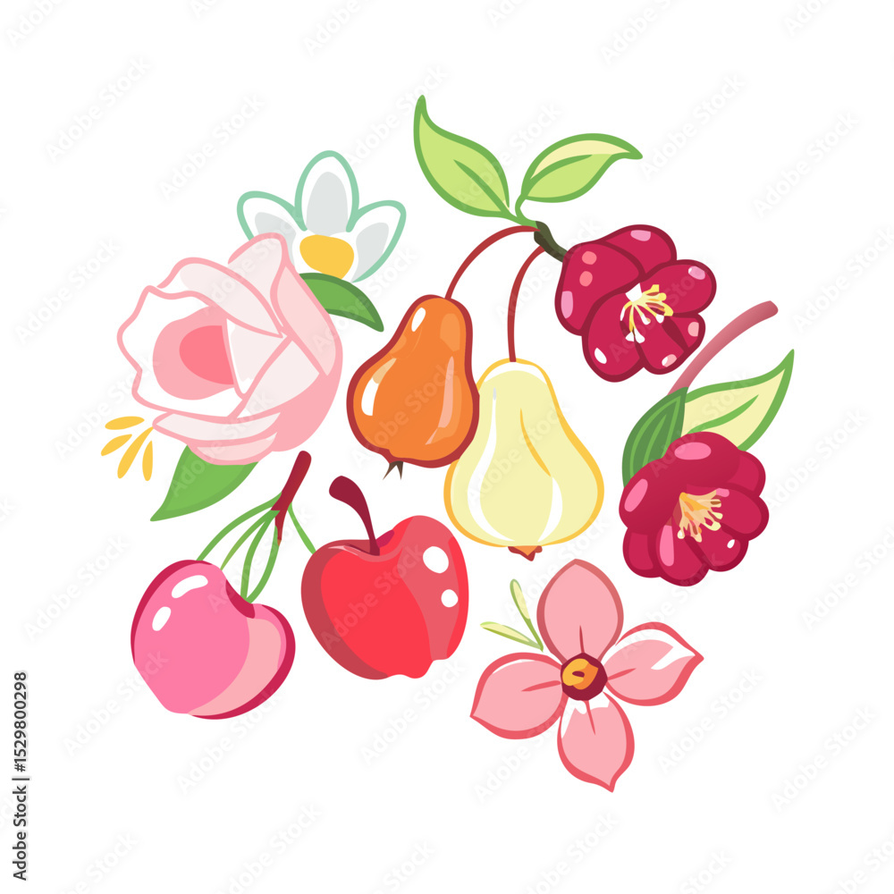 Obraz premium Vibrant fruit and blossom cluster design element