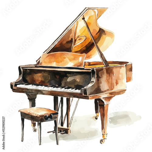 watercolor vector of Acoustic Piano, isolated on a white background.