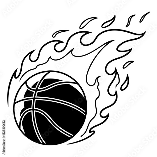Illustration of a basketball engulfed in flames outline
