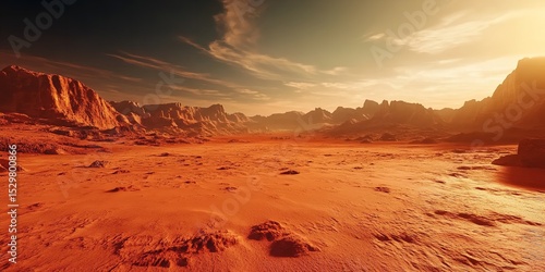 Cinematic Red Desert Landscape on Mars in Realistic Science Fiction Style