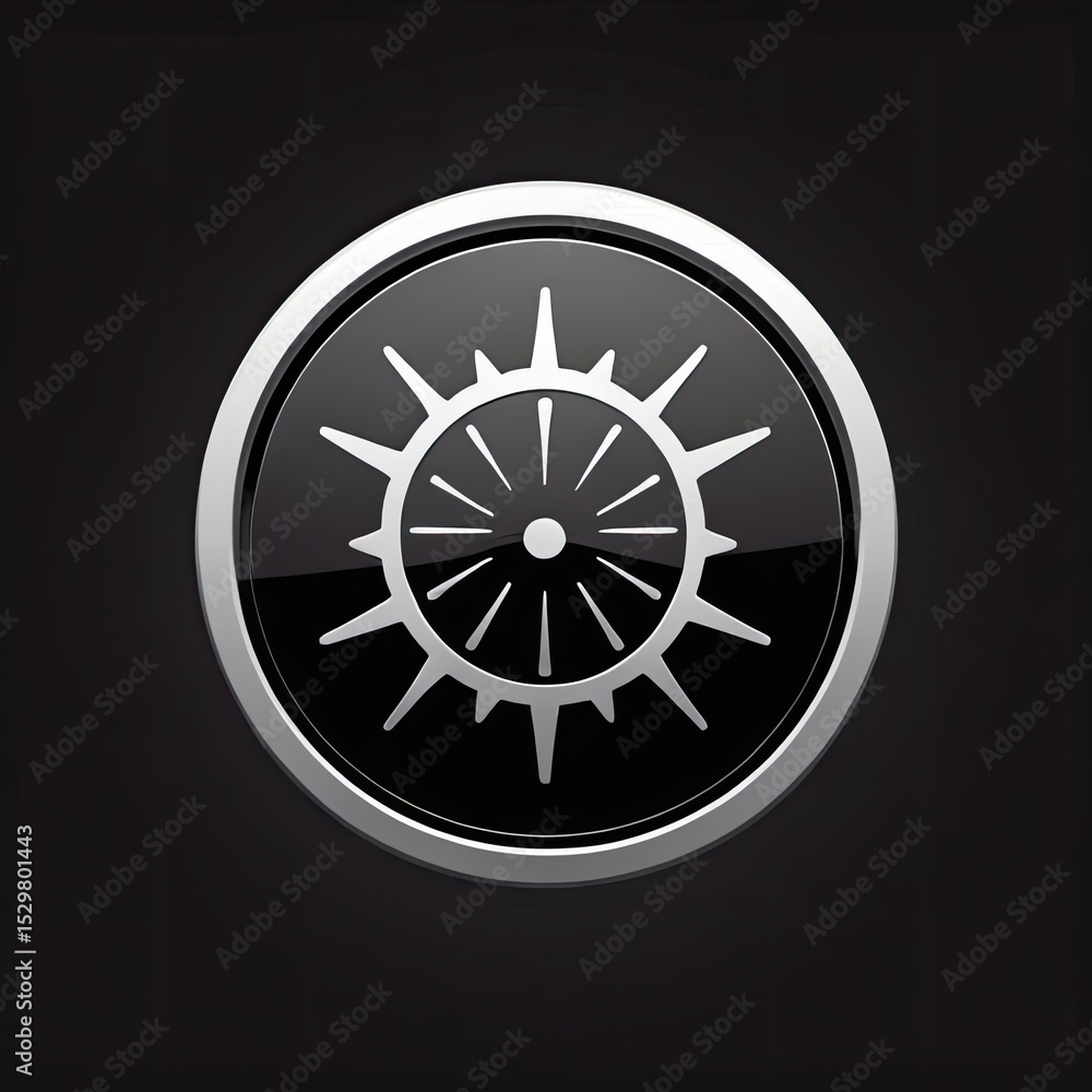 Compass rose emblem with glossy finish displayed on a dark background Compass rose emblem with glossy finish displayed on a dark background
