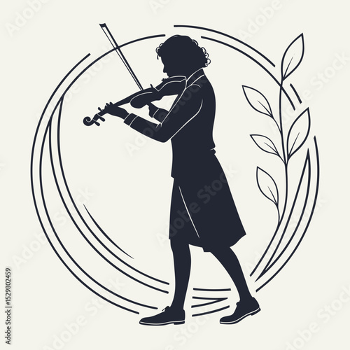 Elegant violinist silhouette musical instrument player woman