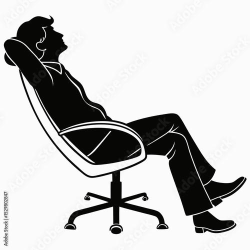 Relaxed man sitting in modern office chair silhouette