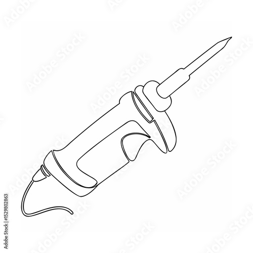 Single continuous line drawing of a soldering iron isolated on a white background