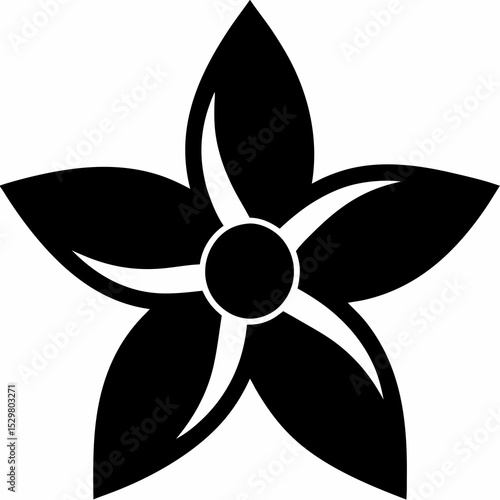 Stylish black and white five petal flower icon graphic design element