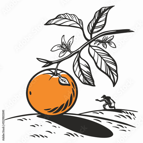 Orange harvest illustration hand drawn sketch farmer picking fruit