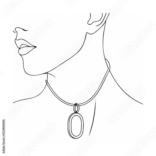 Elegant line art depicting a woman's neckline adorned with a stylish necklace and pendant