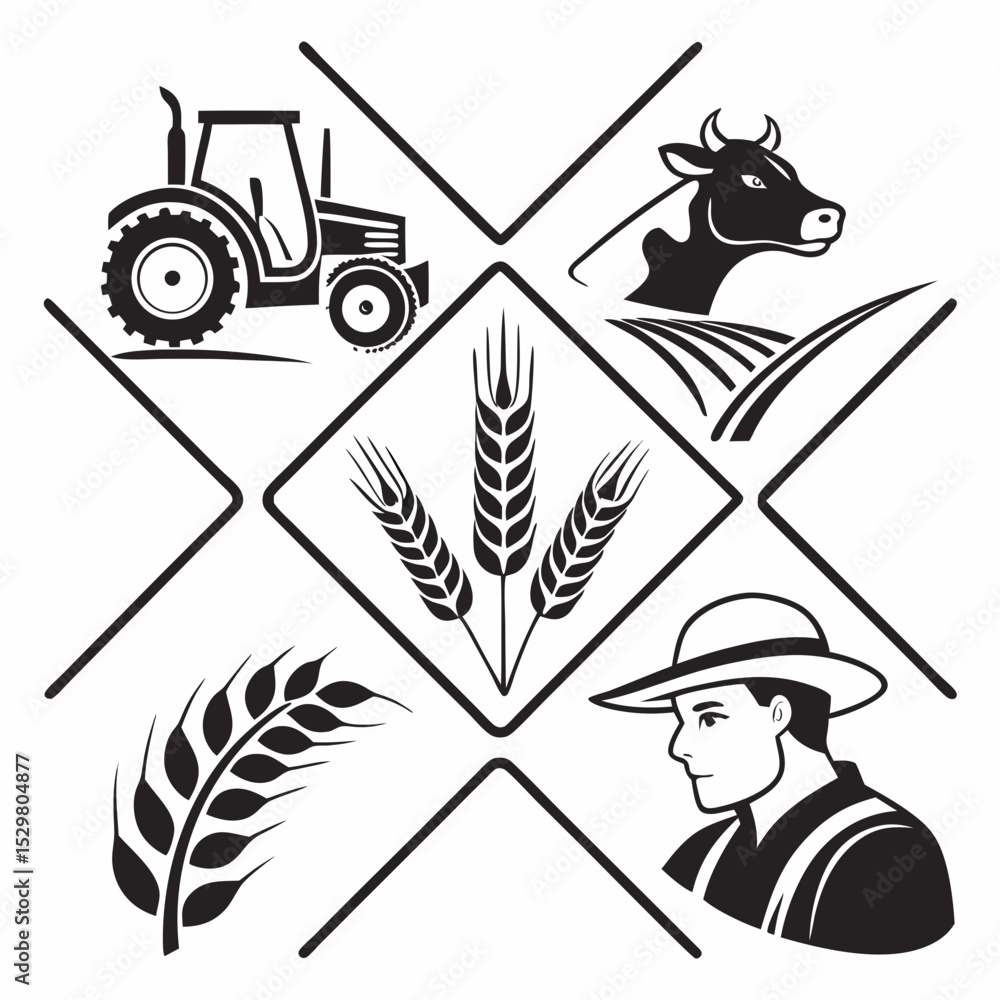 Obraz premium Farming agriculture tractor wheat cow farmer field rural countryside